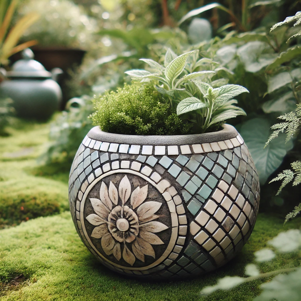 mosaique sur un pot de fleur